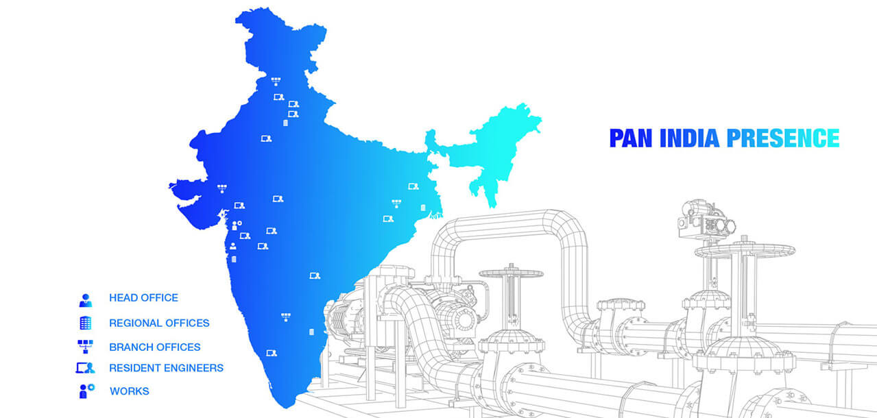 Map of India With Harcastle Petrofer Offices Marked on the Map