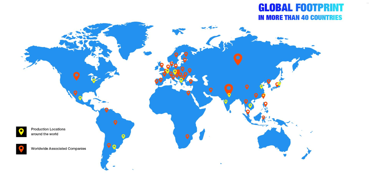 Map of World With Harcastle Petrofer Productions Locations Marked on the Map